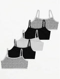 5 x Girls Crop Tops First Bra White Pastel Slogan Underwear Age 4 - 15 Years