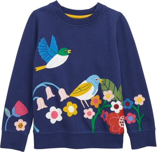 Girls Sweatshirt Appliqué Bird Flowers Jumper Age 5 - 7 Years