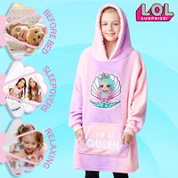 Girls Barbie or Lol Surprise Dolls Oversized Fleece Hoodie Poncho Hoody Hooded Sweatshirt Jumper