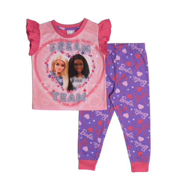 Girls Barbie Pyjamas Frilly Top and Long Trousers Kids Pjs Nightwear 2-10 Years