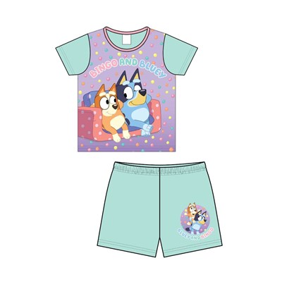 Girls Bluey and Bingo Short Pyjamas Mint Top and Shorts Baby Age 1 - 5 Years