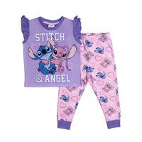Girls Lilo Stitch and Angel Long Frilly Pyjamas Age 2 - 10 Years