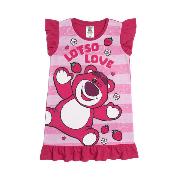 Disney Toy Story Lotso Bear Nightdress Nighty Nightie Nightwear Pyjamas Pjs Pink Frilly Strawberry Kids Girls