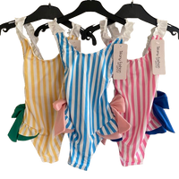 Girls Frills and Bows Striped Swimming Costume Swimsuit Swim Suit