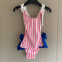 Girls Frills and Bows Striped Swimming Costume Swimsuit Swim Suit