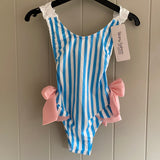 Girls Frills and Bows Striped Swimming Costume Swimsuit Swim Suit