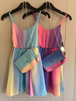 Girls Multicoloured Strappy Floaty Summer Dress with Matching Bag