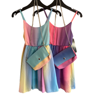 Girls Multicoloured Strappy Floaty Summer Dress with Matching Bag