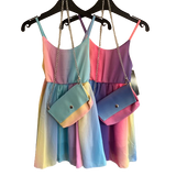 Girls Multicoloured Strappy Floaty Summer Dress with Matching Bag