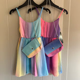 Girls Multicoloured Strappy Floaty Summer Dress with Matching Bag