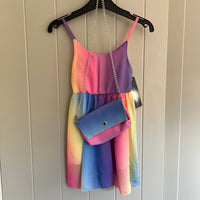 Girls Multicoloured Strappy Floaty Summer Dress with Matching Bag