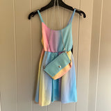 Girls Multicoloured Strappy Floaty Summer Dress with Matching Bag