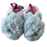 Girls Faux Fur Cross Strap Slippers Soft Blue