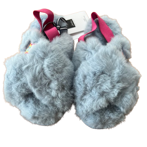 Girls Faux Fur Cross Strap Slippers Soft Blue