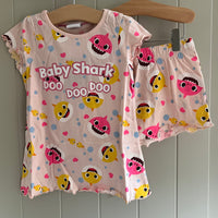 Girls Baby Shark Short Sleeve Pyjamas Cotton Pink Doo Doo Doo Age 2-5 Years