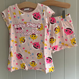 Girls Baby Shark Short Sleeve Pyjamas Cotton Pink Doo Doo Doo Age 2-5 Years