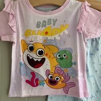 Girls Baby Shark Short Sleeve Long Leg Pyjamas Cotton Pink Doo Doo Doo