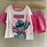 Girls Disney Stitch Short Sleeve Crop Top Pyjamas Ohana Means Family Lilo and Stitch Age 2-8 Years