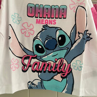 Girls Disney Stitch Short Sleeve Crop Top Pyjamas Ohana Means Family Lilo and Stitch Age 2-8 Years