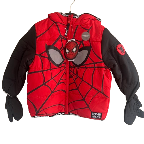 Boys Spider Man Padded Hooded Jacket with Detachable Mittens Spidey Puffer Coat Spiderman Puffa Age 5 6 Years