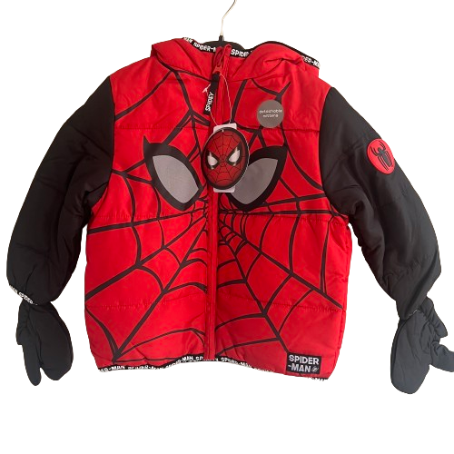 Boys Spider Man Padded Hooded Jacket with Detachable Mittens Spidey Pu Juliaellietate