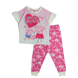 Peppa Pig and baby Evie Girls Pyjamas Pjs Nightwear Short Sleeve Frilly Top Trousers Kids