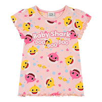 Girls Baby Shark Short Sleeve Pyjamas Cotton Pink Doo Doo Doo Age 2-5 Years