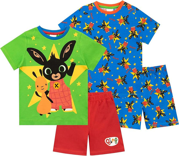 2 Pack Boys Bing Bunny Short Pyjamas Kids Pjs Nightwear Baby Age 1 - 4 Years