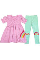 Girls 2 Piece Rainbow Crochet Leggings & Top Set