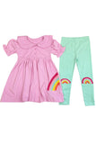 Girls 2 Piece Rainbow Crochet Leggings & Top Set