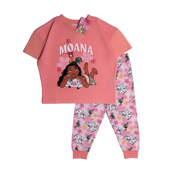 Disney Moana Girls Pyjamas Pjs Nightwear Top Trousers Short Sleeve HeiHei Pua