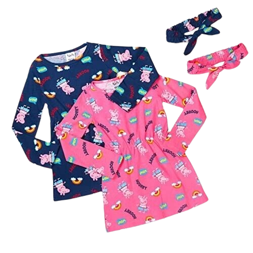 Girls Peppa Pig 2 Piece Dress & Headband Long Sleeve Cotton