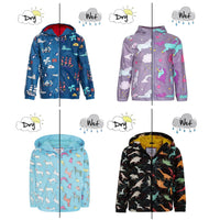 Boys Girls Colour Changing Raincoat Dinosaurs Dogs Cats Pirates Unicorns Jacket Coat Age 2-8 Yrs