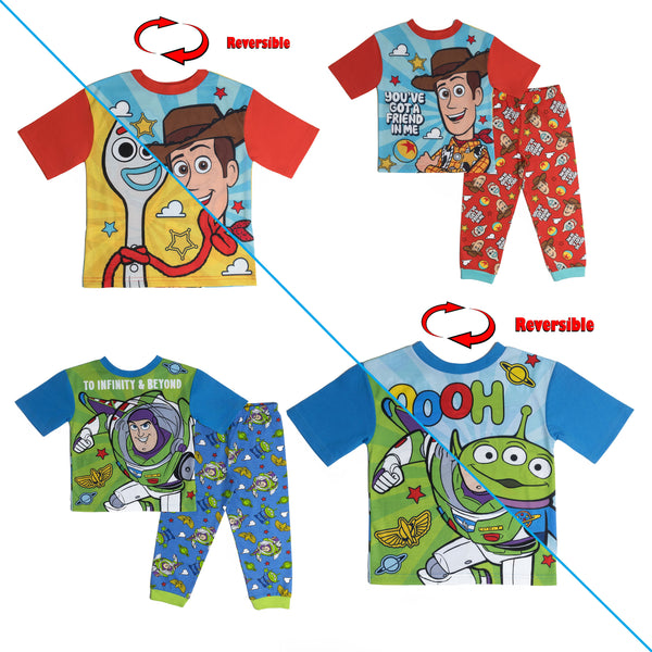 REVERSIBLE Boys Toy Story Woody Buzz Lightyear Pyjamas Pjs Nightwear