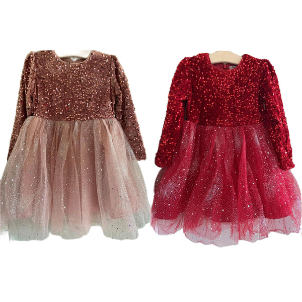 Girls Sequin Tutu Sparkle Long Sleeve Party Dress