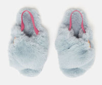 Girls Faux Fur Cross Strap Slippers Soft Blue