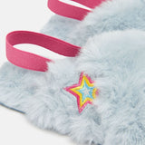 Girls Faux Fur Cross Strap Slippers Soft Blue