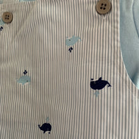 Baby Boys Whale / Boats Dungaree Outfit Cotton Summer Romper & Tshirt Set