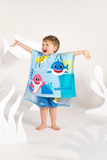 Boys Girls Baby Shark Blue Hooded Beach Bath Towel Wrap Poncho