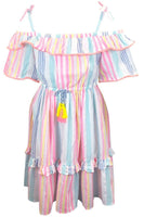 Girls Boho Summer Dress PomPom Gypsy Age 3 - 12 Years