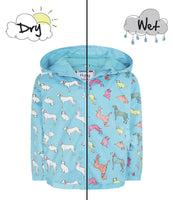 Boys Girls Colour Changing Raincoat Dinosaurs Dogs Cats Pirates Unicorns Jacket Coat Age 2-8 Yrs