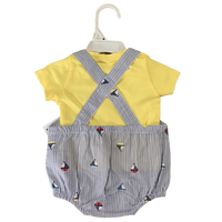 Baby Boys Whale / Boats Dungaree Outfit Cotton Summer Romper & Tshirt Set