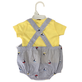 Baby Boys Whale / Boats Dungaree Outfit Cotton Summer Romper & Tshirt Set