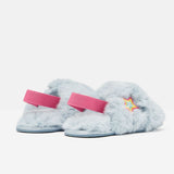 Girls Faux Fur Cross Strap Slippers Soft Blue