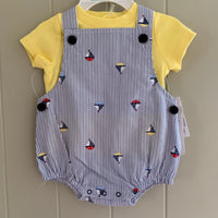 Baby Boys Whale / Boats Dungaree Outfit Cotton Summer Romper & Tshirt Set