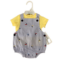 Baby Boys Whale / Boats Dungaree Outfit Cotton Summer Romper & Tshirt Set