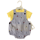 Baby Boys Whale / Boats Dungaree Outfit Cotton Summer Romper & Tshirt Set