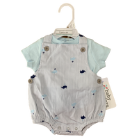 Baby Boys Whale / Boats Dungaree Outfit Cotton Summer Romper & Tshirt Set