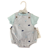 Baby Boys Whale / Boats Dungaree Outfit Cotton Summer Romper & Tshirt Set