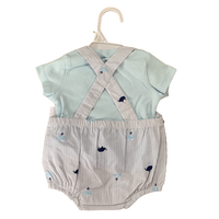 Baby Boys Whale / Boats Dungaree Outfit Cotton Summer Romper & Tshirt Set